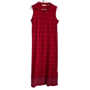 Bechamel Red Patterned Maxi Dress Sleeveless Quarter Zip Collared Vintage